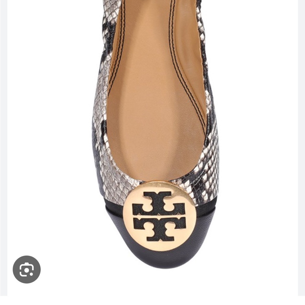 Tory Burch Minnie Black and Snake Print Women's Ballet Flats Gold